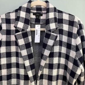 NEW- J. Crew Open Front Sophie Sweater Blazer Navy White Check Gingham Small